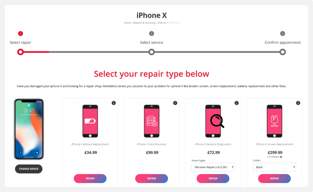 Интернет-магазин для сети по ремонту телефонов в Великобритании